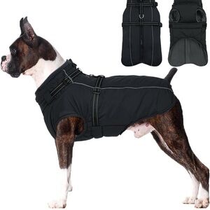 Dog Jacket With Harness Built In Warm Thick  Fleece Vest Reflective Coat Zip-Up